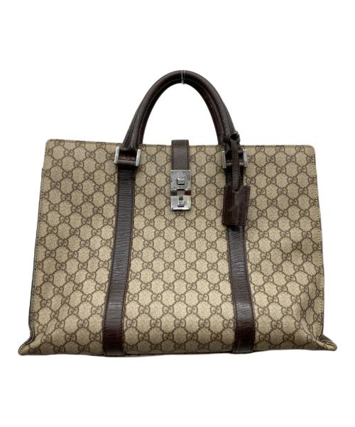 GUCCI（グッチ）GUCCI (グッチ) GGスプリーム ビジネストートバッグ ベージュ×ブラウンの古着・服飾アイテム