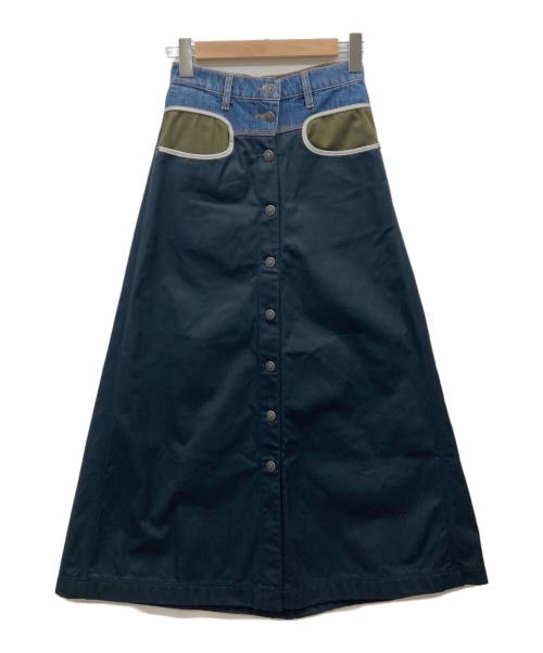 DIESEL（ディーゼル）DIESEL (ディーゼル) 異素材切替ロングスカート ネイビー サイズ:24の古着・服飾アイテム