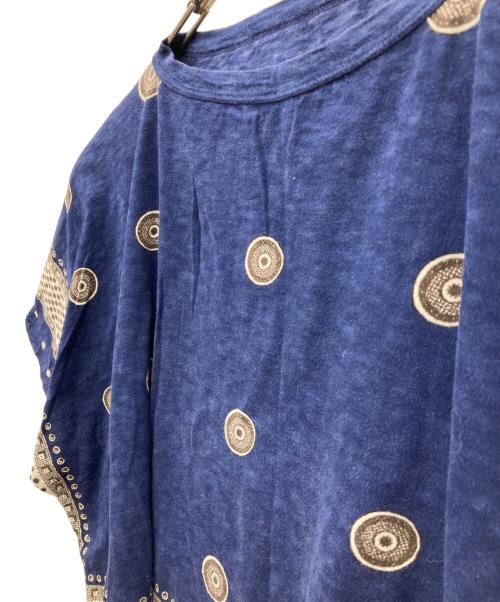 45R（フォーティファイブ・アール）45R (フォーティファイブ・アール) 度詰天竺の水玉プリントビッグTシャツ ネイビー×ブラウンの古着・服飾アイテム
