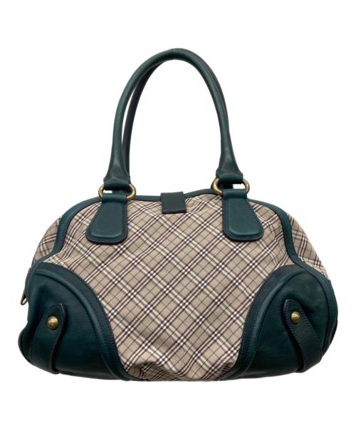 BURBERRY BLUE LABEL（バーバリー ブルー レーベル）BURBERRY BLUE LABEL (バーバリー ブルー レーベル) レザーコンビチェック柄ボストンバッグ ベージュ×グリーンの古着・服飾アイテム
