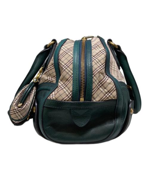 BURBERRY BLUE LABEL（バーバリー ブルー レーベル）BURBERRY BLUE LABEL (バーバリー ブルー レーベル) レザーコンビチェック柄ボストンバッグ ベージュ×グリーンの古着・服飾アイテム