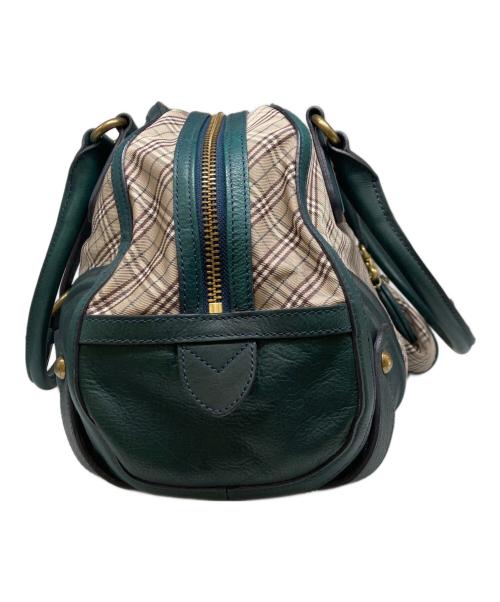 BURBERRY BLUE LABEL（バーバリー ブルー レーベル）BURBERRY BLUE LABEL (バーバリー ブルー レーベル) レザーコンビチェック柄ボストンバッグ ベージュ×グリーンの古着・服飾アイテム
