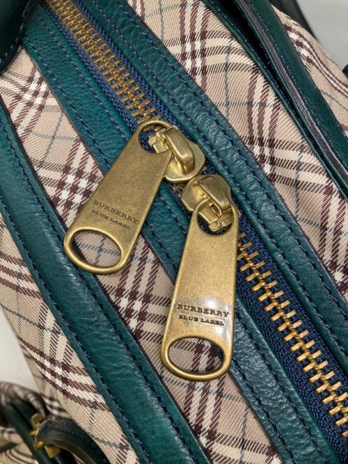 BURBERRY BLUE LABEL（バーバリー ブルー レーベル）BURBERRY BLUE LABEL (バーバリー ブルー レーベル) レザーコンビチェック柄ボストンバッグ ベージュ×グリーンの古着・服飾アイテム