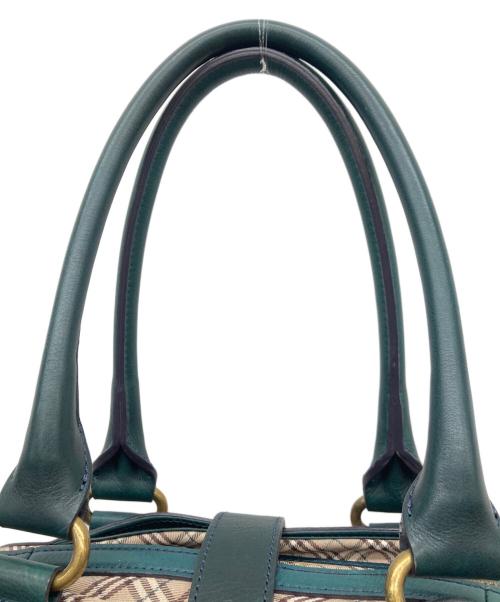 BURBERRY BLUE LABEL（バーバリー ブルー レーベル）BURBERRY BLUE LABEL (バーバリー ブルー レーベル) レザーコンビチェック柄ボストンバッグ ベージュ×グリーンの古着・服飾アイテム