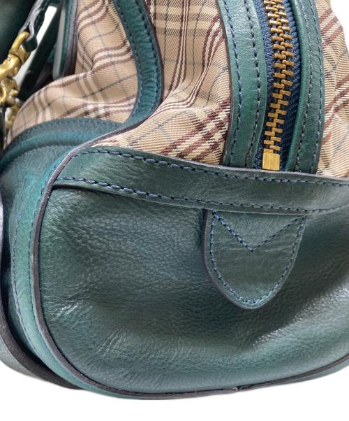 BURBERRY BLUE LABEL（バーバリー ブルー レーベル）BURBERRY BLUE LABEL (バーバリー ブルー レーベル) レザーコンビチェック柄ボストンバッグ ベージュ×グリーンの古着・服飾アイテム