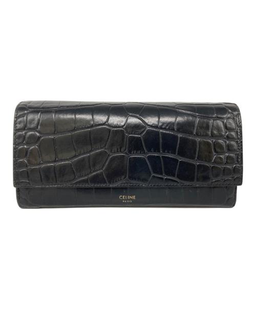 CELINE（セリーヌ）CELINE (セリーヌ) クロコ型押しラージフラップウォレット ブラック サイズ:-の古着・服飾アイテム