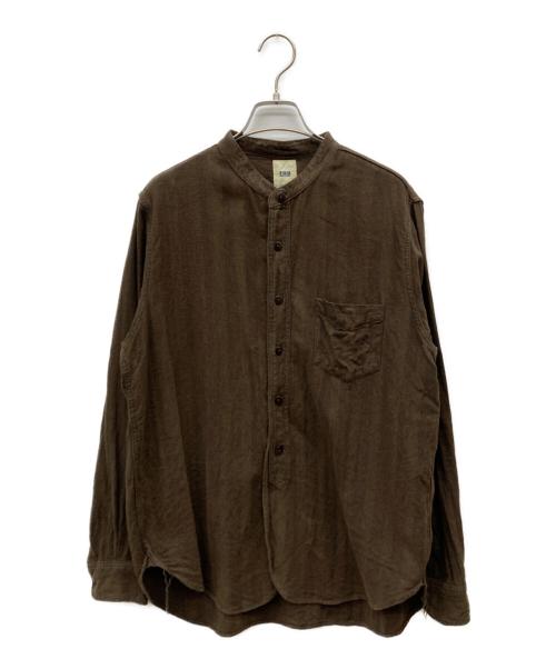 F.O.B FACTORY（エフオービー ファクトリー）F.O.B FACTORY (エフオービー ファクトリー) BAND COLLAR SHIRT ブラウン サイズ:Mの古着・服飾アイテム