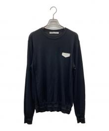 GIVENCHY（ジバンシィ）の古着「レザーパッチウールニット」｜ブラック