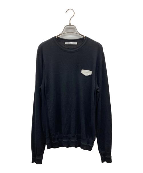 GIVENCHY（ジバンシィ）GIVENCHY (ジバンシィ) レザーパッチウールニット ブラック サイズ:Mの古着・服飾アイテム