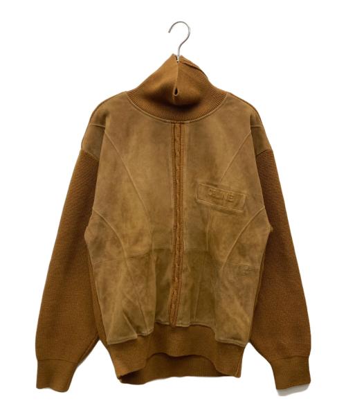 CELINE（セリーヌ）CELINE (セリーヌ) スエードレザーコンビタートルネックニット ブラウン サイズ:48の古着・服飾アイテム
