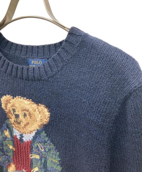 POLO RALPH LAUREN（ポロ・ラルフローレン）POLO RALPH LAUREN (ポロ・ラルフローレン) リネン混ポロベアニット ネイビー サイズ:SIZE Mの古着・服飾アイテム