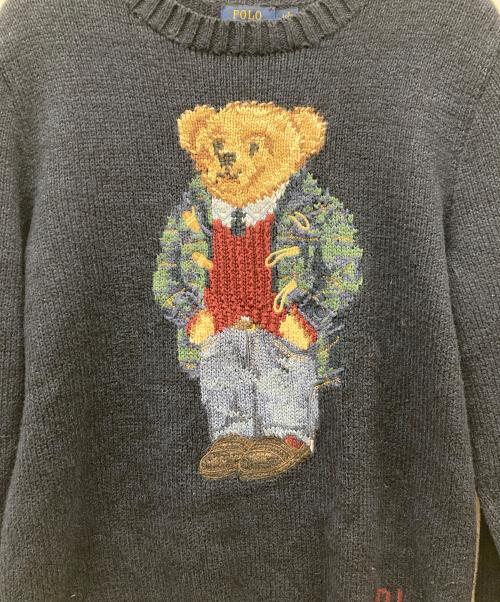 POLO RALPH LAUREN（ポロ・ラルフローレン）POLO RALPH LAUREN (ポロ・ラルフローレン) リネン混ポロベアニット ネイビー サイズ:SIZE Mの古着・服飾アイテム