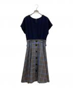 BLUE LABEL CRESTBRIDGEブルーレーベルクレストブリッジ）の古着「S/Sチェックコンビワンピース」｜ネイビー×ブラウン