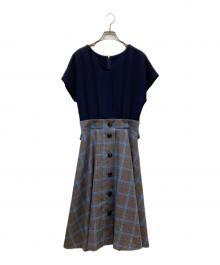 BLUE LABEL CRESTBRIDGE（ブルーレーベルクレストブリッジ）の古着「S/Sチェックコンビワンピース」｜ネイビー×ブラウン