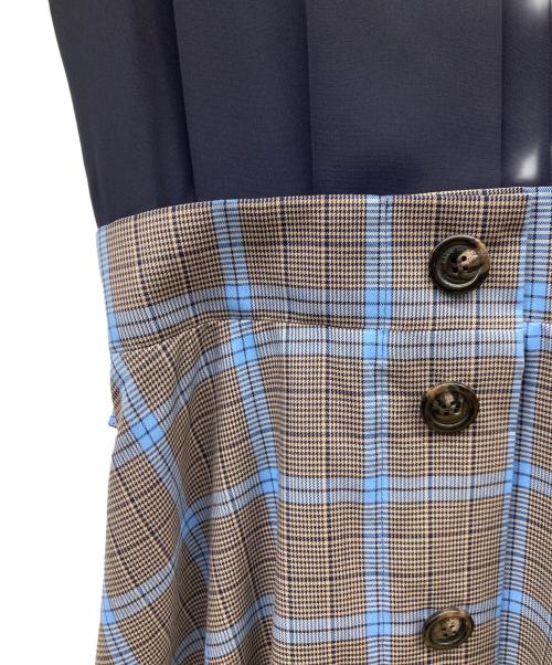BLUE LABEL CRESTBRIDGE（ブルーレーベルクレストブリッジ）BLUE LABEL CRESTBRIDGE (ブルーレーベルクレストブリッジ) S/Sチェックコンビワンピース ネイビー×ブラウン サイズ:38の古着・服飾アイテム