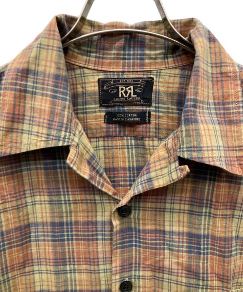 RRL（ダブルアールエル）RRL (ダブルアールエル) オープンカラーチェックシャツ ブラウン×カーキ サイズ:Mの古着・服飾アイテム