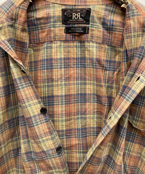 RRL（ダブルアールエル）RRL (ダブルアールエル) オープンカラーチェックシャツ ブラウン×カーキ サイズ:Mの古着・服飾アイテム