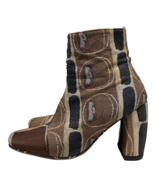 UNDERCOVER（アンダーカバー）UNDERCOVER (アンダーカバー) 00AW 総柄サイドジップブーツ ブラウン サイズ:Mの古着・服飾アイテム