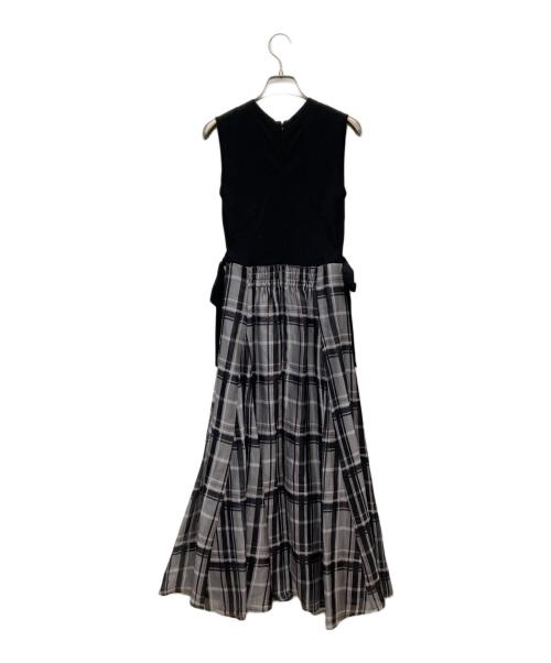 Apuweiser-riche（アプワイザーリッシェ）Apuweiser-riche (アプワイザーリッシェ) サイドリボンチェック柄ドッキングワンピース ブラック×グレー サイズ:1の古着・服飾アイテム