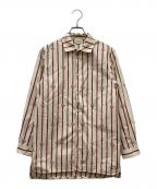 GUCCIグッチ）の古着「GG刺繍ストライプシャツ」｜レッド×アイボリー