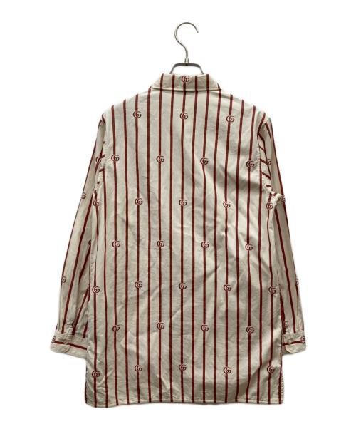 GUCCI（グッチ）GUCCI (グッチ) GG刺繍ストライプシャツ レッド×アイボリー サイズ:12の古着・服飾アイテム