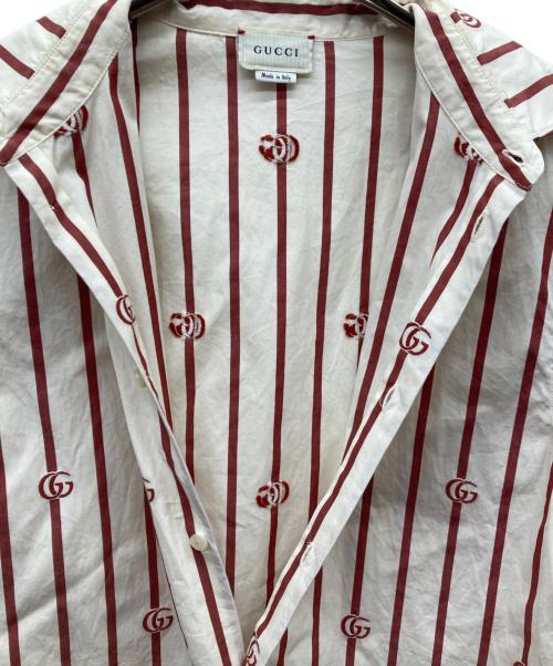 GUCCI（グッチ）GUCCI (グッチ) GG刺繍ストライプシャツ レッド×アイボリー サイズ:12の古着・服飾アイテム