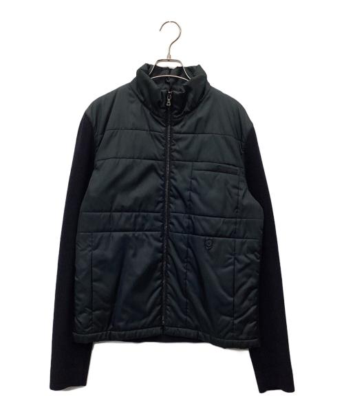 PRADA（プラダ）PRADA (プラダ) ラムウールニット切替ジャケット ネイビー サイズ:50の古着・服飾アイテム