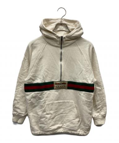 5874【人気ロゴ】グッチ‪☆シェリーライン入りハーフジップパーカー 即完売 中古・古着通販】GUCCI (グッチ) シェリーラインハーフジップパーカー