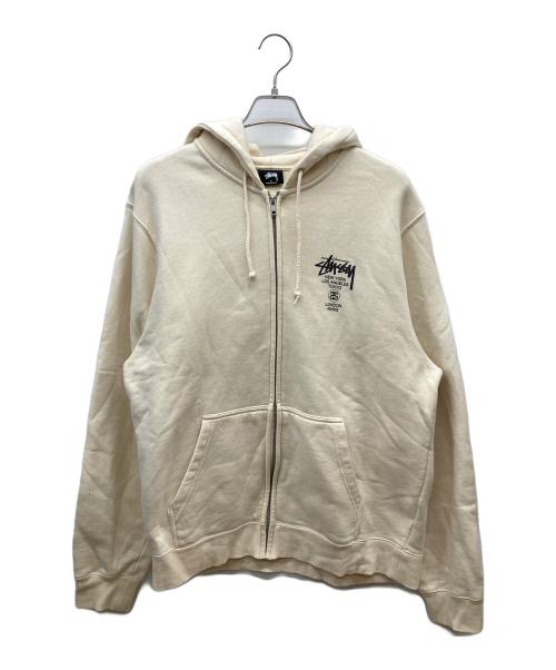 stussy（ステューシー）stussy (ステューシー) WORLD TOUR ZIP HOOD/ワールドツアージップパーカージップパーカー ベージュ サイズ:Lの古着・服飾アイテム