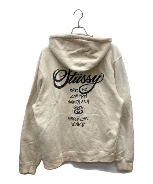 stussy（ステューシー）stussy (ステューシー) WORLD TOUR ZIP HOOD/ワールドツアージップパーカージップパーカー ベージュ サイズ:Lの古着・服飾アイテム