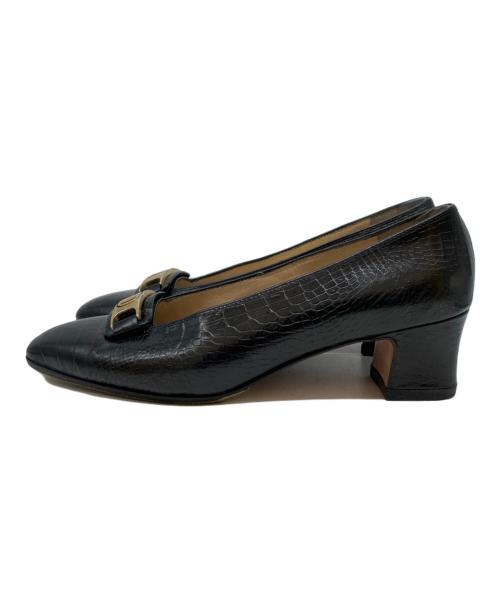Salvatore Ferragamo（サルヴァトーレ フェラガモ）Salvatore Ferragamo (サルヴァトーレ フェラガモ) クロコ型押しレザーパンプス ブラック サイズ:25の古着・服飾アイテム