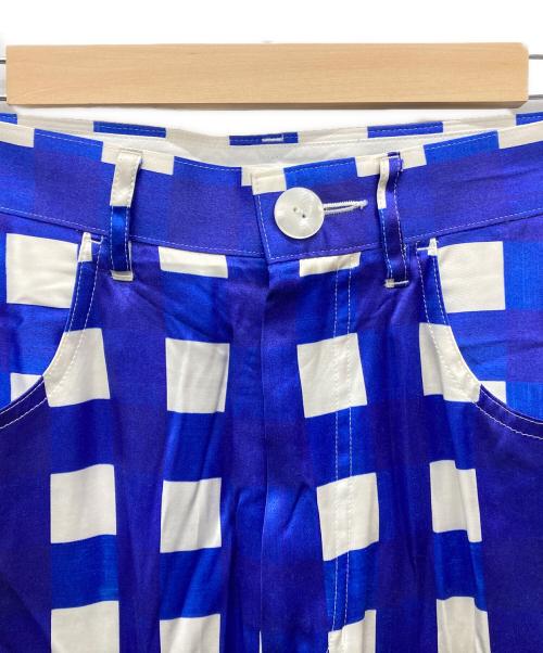 ENFOLD（エンフォルド）ENFOLD (エンフォルド) チェックサテンレーヨンワイドパンツ ブルー×ホワイト サイズ:SIZE 38の古着・服飾アイテム