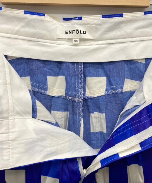 ENFOLD（エンフォルド）ENFOLD (エンフォルド) チェックサテンレーヨンワイドパンツ ブルー×ホワイト サイズ:SIZE 38の古着・服飾アイテム