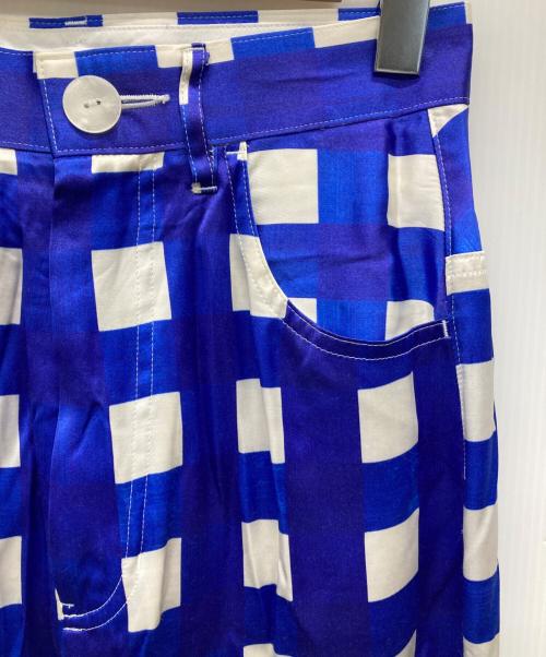 ENFOLD（エンフォルド）ENFOLD (エンフォルド) チェックサテンレーヨンワイドパンツ ブルー×ホワイト サイズ:SIZE 38の古着・服飾アイテム