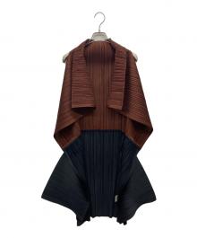 PLEATS PLEASE（プリーツプリーズ）の古着「変形プリーツロングデザインカーディガン」｜ブラック×ブラウン