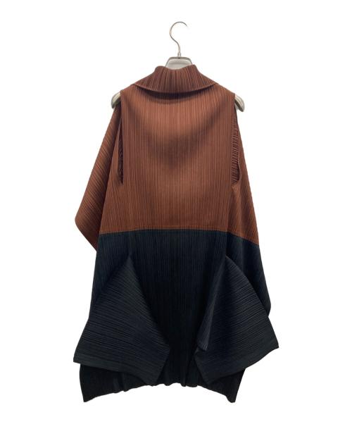 PLEATS PLEASE（プリーツプリーズ）PLEATS PLEASE (プリーツプリーズ) 変形プリーツロングデザインカーディガン ブラック×ブラウン サイズ:-の古着・服飾アイテム