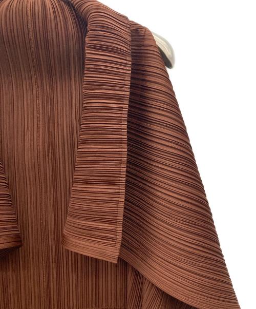 PLEATS PLEASE（プリーツプリーズ）PLEATS PLEASE (プリーツプリーズ) 変形プリーツロングデザインカーディガン ブラック×ブラウン サイズ:-の古着・服飾アイテム