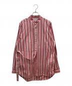 JIL SANDERジルサンダー）の古着「18SS ノーカラーストライプシャツ」｜レッド×ホワイト