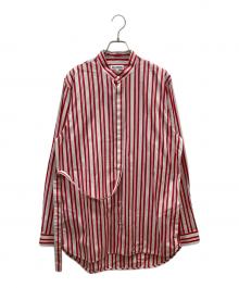JIL SANDER（ジルサンダー）の古着「18SS ノーカラーストライプシャツ」｜レッド×ホワイト