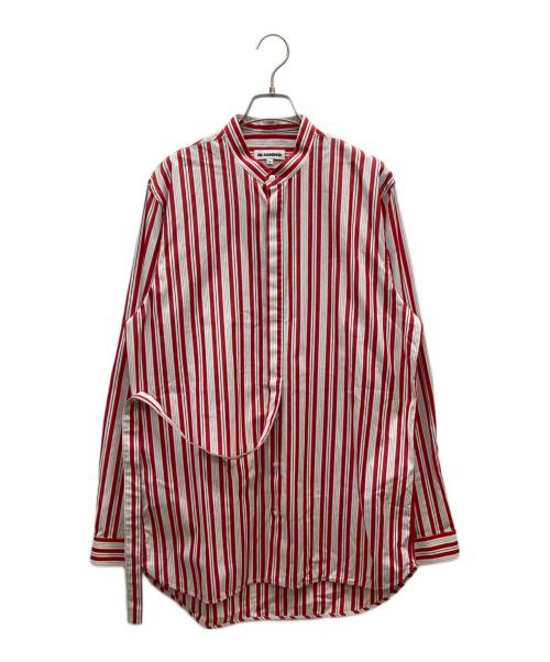 JIL SANDER（ジルサンダー）JIL SANDER (ジルサンダー) 18SS ノーカラーストライプシャツ レッド×ホワイト サイズ:39の古着・服飾アイテム