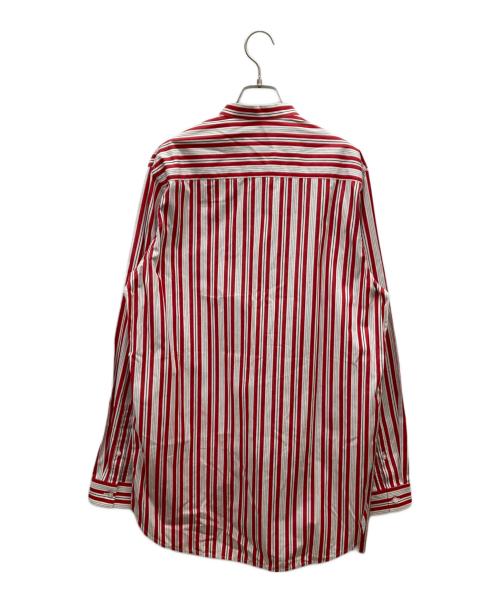 JIL SANDER（ジルサンダー）JIL SANDER (ジルサンダー) 18SS ノーカラーストライプシャツ レッド×ホワイト サイズ:39の古着・服飾アイテム