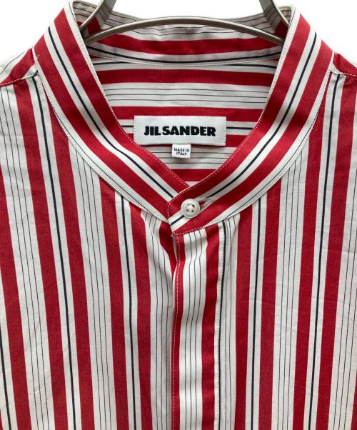 JIL SANDER（ジルサンダー）JIL SANDER (ジルサンダー) 18SS ノーカラーストライプシャツ レッド×ホワイト サイズ:39の古着・服飾アイテム