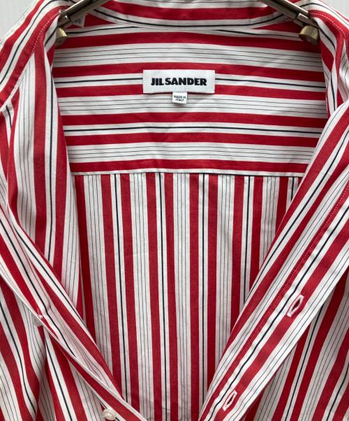 JIL SANDER（ジルサンダー）JIL SANDER (ジルサンダー) 18SS ノーカラーストライプシャツ レッド×ホワイト サイズ:39の古着・服飾アイテム