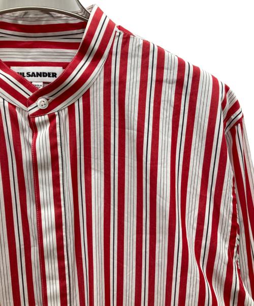 JIL SANDER（ジルサンダー）JIL SANDER (ジルサンダー) 18SS ノーカラーストライプシャツ レッド×ホワイト サイズ:39の古着・服飾アイテム
