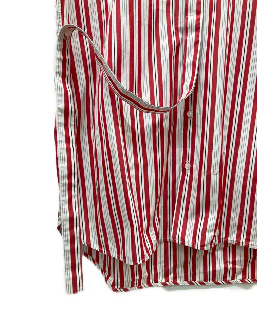 JIL SANDER（ジルサンダー）JIL SANDER (ジルサンダー) 18SS ノーカラーストライプシャツ レッド×ホワイト サイズ:39の古着・服飾アイテム