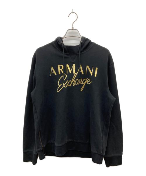 ARMANI EXCHANGE（アルマーニ エクスチェンジ）ARMANI EXCHANGE (アルマーニ エクスチェンジ) プリントパーカー ブラック サイズ:Lの古着・服飾アイテム