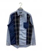 BLACK LABEL CRESTBRIDGEブラックレーベル クレストブリッジ）の古着「パッチワークフラノシャツ」｜ブラック×ブルー
