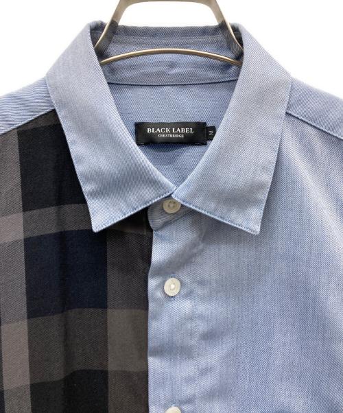 BLACK LABEL CRESTBRIDGE（ブラックレーベル クレストブリッジ）BLACK LABEL CRESTBRIDGE (ブラックレーベル クレストブリッジ) パッチワークフラノシャツ ブラック×ブルー サイズ:Mの古着・服飾アイテム