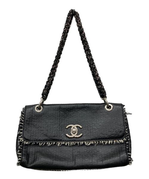 CHANEL（シャネル）CHANEL (シャネル) ココマーク ツイードチェーン レザーハンドバッグ ブラック サイズ:-の古着・服飾アイテム