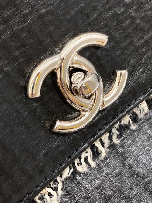 CHANEL（シャネル）CHANEL (シャネル) ココマーク ツイードチェーン レザーハンドバッグ ブラック サイズ:-の古着・服飾アイテム